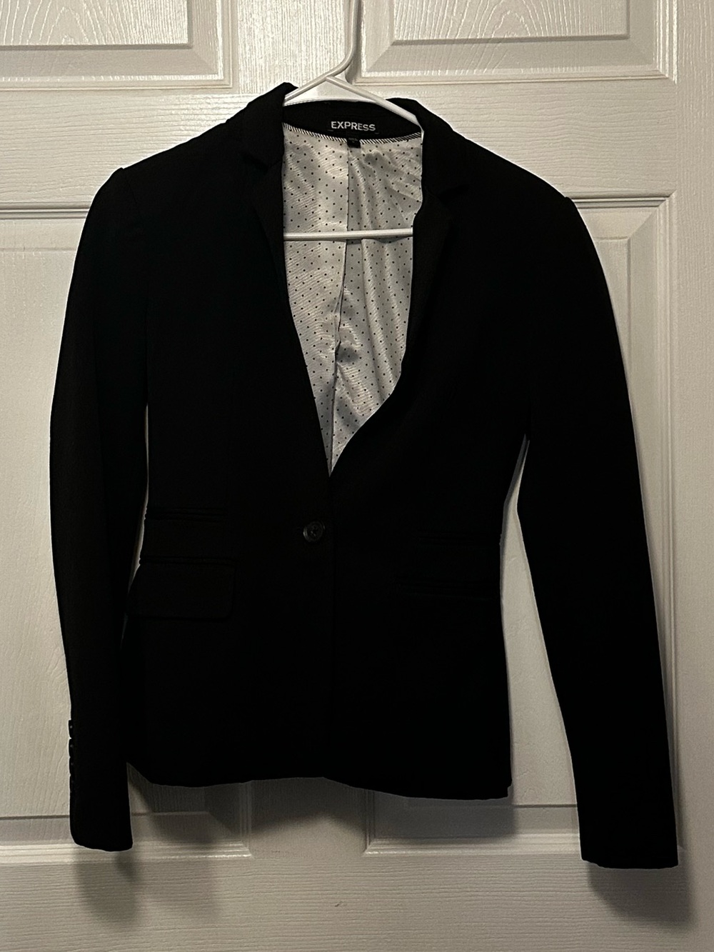 Express Black Blazer with Polka-Dot Lining